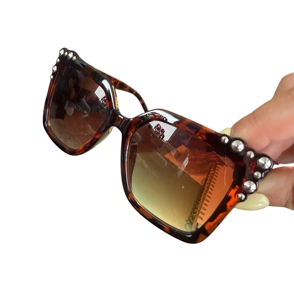 Steve Madden Tortoiseshell Sunglasses with Clear Gem Accents
